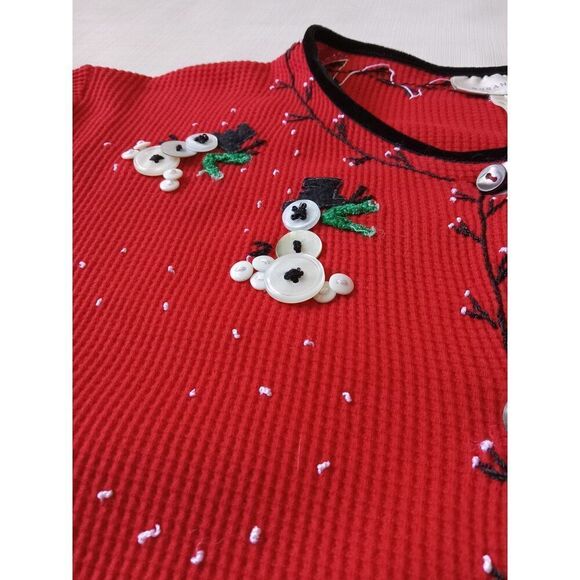 Susan Bristol Vintage Waffle Knit Button Snowmen Cardigan Women's Size Medium - Picture 11 of 12
